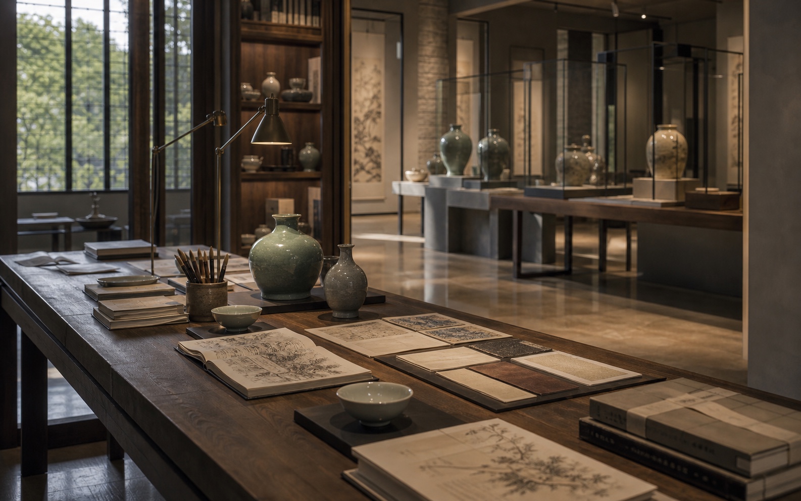 A small cultural discussion in a contemporary museum setting